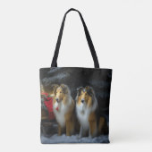 Ruw Collie Snowy Sleigh Kerstmisdecor Draagtas (Achterkant)