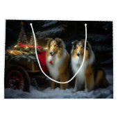 Ruw Collie Snowy Sleigh Kerstmisdecor Groot Cadeauzakje (Achterkant)