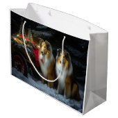 Ruw Collie Snowy Sleigh Kerstmisdecor Groot Cadeauzakje (Achterkant Gekanteld)
