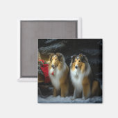 Ruw Collie Snowy Sleigh Kerstmisdecor Magneet (Voorkant / Achterkant)