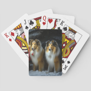 Ruw Collie Snowy Sleigh Kerstmisdecor Pokerkaarten
