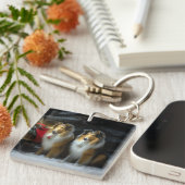 Ruw Collie Snowy Sleigh Kerstmisdecor Sleutelhanger (Voorkant Rechts)