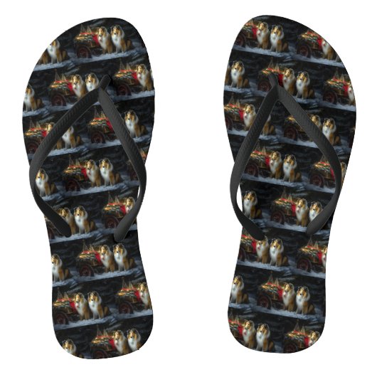 Ruw Collie Snowy Sleigh Kerstmisdecor Teenslippers (Voetbed)