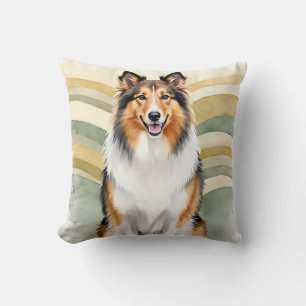 Ruw Collie Watercolor Lint Golf Bewegingskunst Kussen