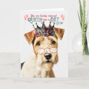 Ruw Fox Terrier Hond Koningin Dag Grappige Verjaar Kaart