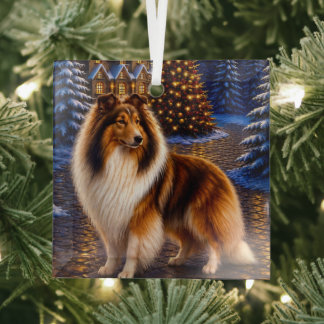 Ruw Gecoatde Collie Vakantie Glas Ornament