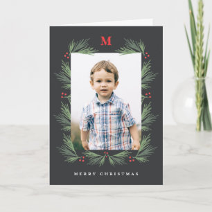 Ruw grenen kader monogram foto vakantiekaart feestdagen kaart