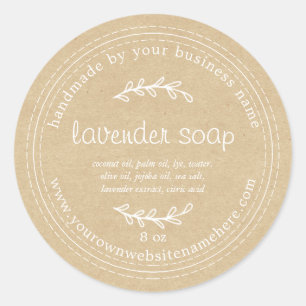 Ruw Handgemaakt Lavendel Zeep Kraft Papier Ronde Sticker