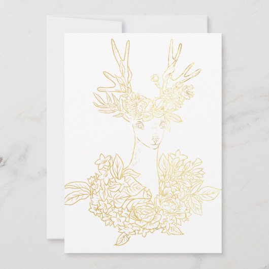 Ruw hout, bloemig hertenkop goud folie bruiloft kaart (Achterkant)