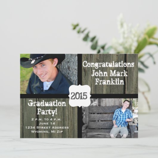 Ruw Hout Foto Afstudeer Uitnodiging (Staand voorkant)