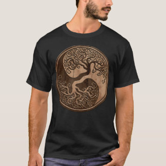 Ruw hout graan effect boom van het leven Yin Yang T-shirt