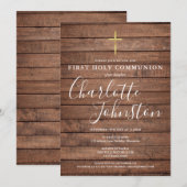 Ruw Hout Handtekening Script Eerste Heilige Commun Kaart (Voorkant / Achterkant)