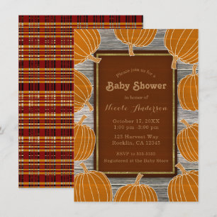 Ruw Hout & Pompoenen Herfst Baby Shower Feestje Kaart
