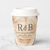 Ruw houten gesneden monogram verlovings- bruiloft papieren bekers (Achterkant)