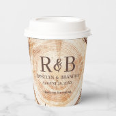 Ruw houten gesneden monogram verlovings- en trouw- papieren bekers (Voorkant)