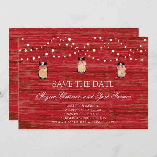 Ruw Houten Pot en Lichtjes Save the Date (Voorkant / Achterkant)