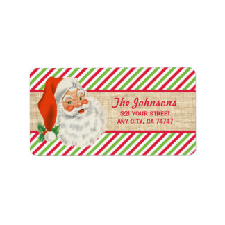Ruw Jute Oude Kerstman Kerst Strepen Etiket