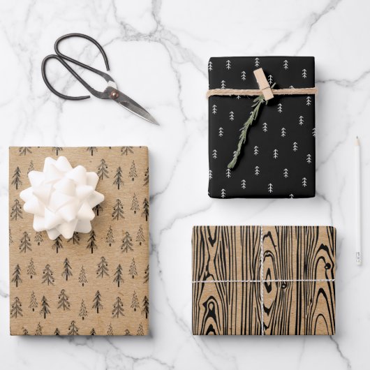 Ruw Kraftpapier | Kerstboom Schets Minimaal Inpakpapier Vel (Voorkant)