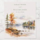 Ruw linnenprint met herfstmeer Huwelijk  Wijn Etiket (Enkel label)