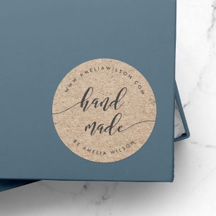 Ruw namaak-kraft ontspannen script handgemaakt ronde sticker