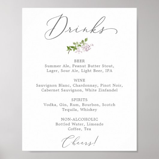 Ruw paarse trouwdrankmenu bord poster (Voorkant)