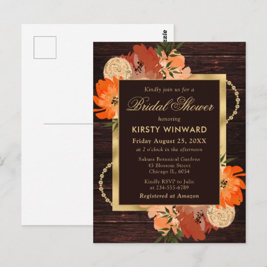 Ruw verbrande oranje herfstbloemen bruiloft briefkaart (Voorkant / Achterkant)