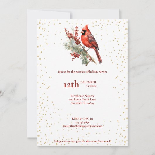 Ruw waterverf Winter Kardinaal Hulsttak Feestdagenkaart (Voorkant)