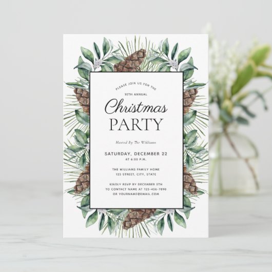 Ruw winterdennenappel feestelijke bijeenkomst kaart (Staand voorkant)