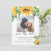 Ruw Zonnebloem Boeket Foto Script Save The Date (Staand voorkant)