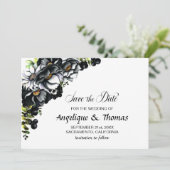 Ruw Zwarte Bloem Bruiloft Save The Date (Staand voorkant)