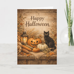 Ruw Zwarte Kat Mais Halloween Kaart