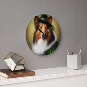 Ruwe Collie Dog in St. Patrick's Day Dress Grote Klok