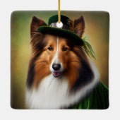Ruwe Collie Dog in St. Patrick's Day Dress Keramisch Ornament (Achterkant)