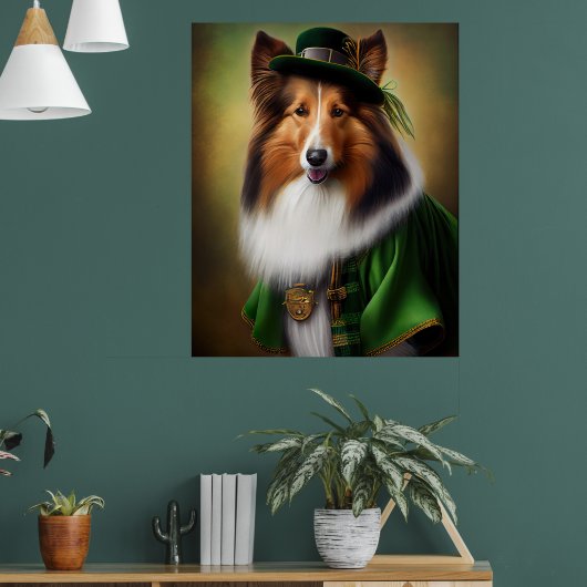 Ruwe Collie Dog in St. Patrick's Day Dress Poster (Woonkamer 1)