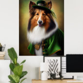 Ruwe Collie Dog in St. Patrick's Day Dress Poster (Thuiskantoor)