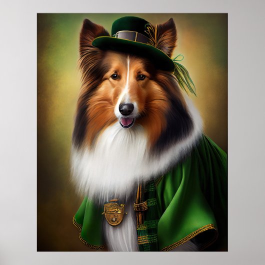 Ruwe Collie Dog in St. Patrick's Day Dress Poster (Voorkant)