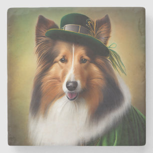 Ruwe Collie Dog in St. Patrick's Day Dress Stenen Onderzetter