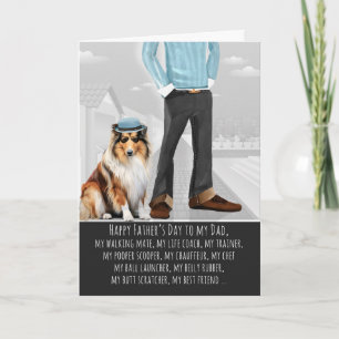 Ruwe Collie-hond en papa grappige Vaderdag Feestdagen Kaart