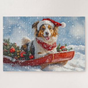 Ruwe Collie-hond in slee Laat het sneeuwen Kerstmi Legpuzzel