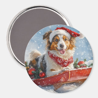 Ruwe Collie-hond in slee Laat het sneeuwen Kerstmi Magneet