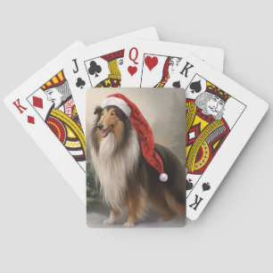 Ruwe Collie Hond in Sneeuw Kerstmis Pokerkaarten
