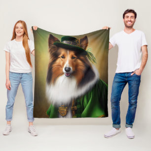 Ruwe Collie-hond in St. Patrick's Day-jurk Fleece Deken