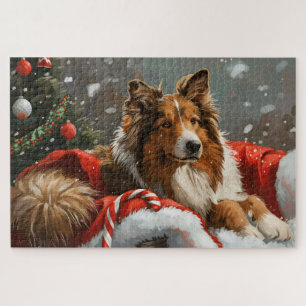 Ruwe Collie Hond Kerst Festief Legpuzzel