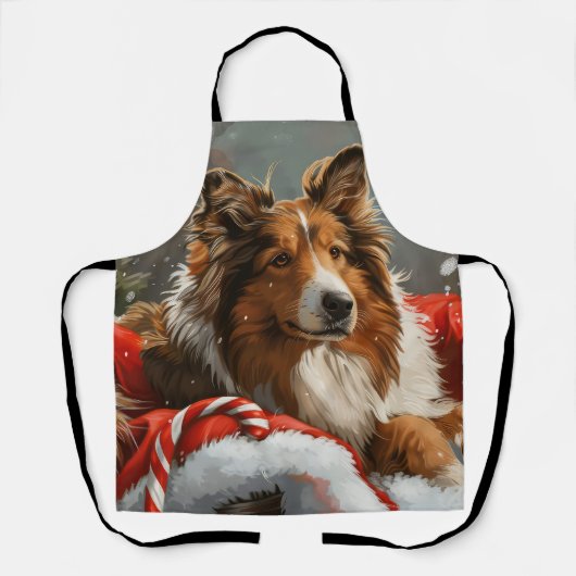 Ruwe Collie Hond Kerst Festief Schort (Voorkant)