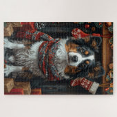 Ruwe Collie Hond Met Kerstcadeaus Open Haard Legpuzzel (Horizontaal)
