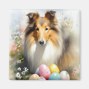 Ruwe Collie-hond met Pasen Eieren Vakantie Magneet