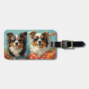 Ruwe Collie met Hartrozen Valentijnsdag Bagagelabel