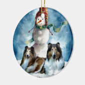 Ruwe Collie met Snowman Kerstmis Keramisch Ornament (Links)