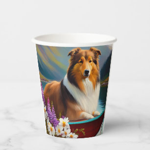 Ruwe Collie op een peddel: een Schilderachtig avon Papieren Bekers