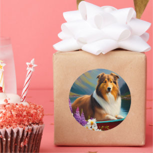 Ruwe Collie op een peddel: een Schilderachtig avon Ronde Sticker